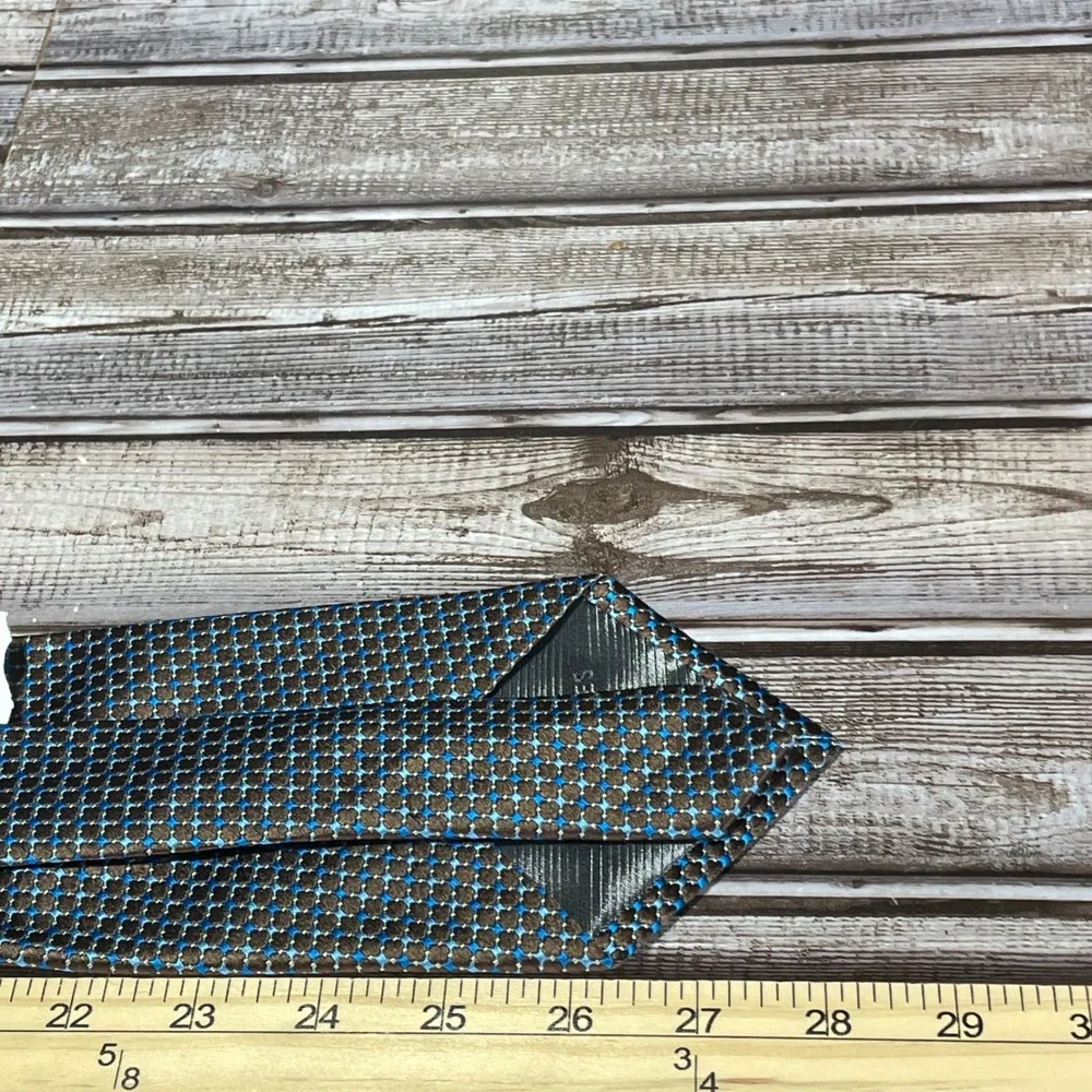 Jhane Barnes NWT Mens Silk Geometric Pattern‎ Tie Blue Brown Luxury Necktie